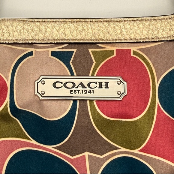 Coach Signature Multi-Color Satin Tote Bag with Metallic Gold Trim Shoulder Bag - Picture 16 of 16